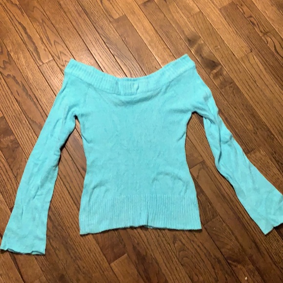 Like new super soft juniors aqua off shoulder sweater - Picture 1 of 6